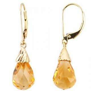 14k Yellow Gold Citrine Pear Shape Dangle Earrings Jewelry