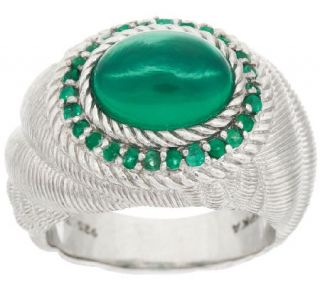Judith Ripka Sterling Gemstone Double Green Emerald Textured Ring —