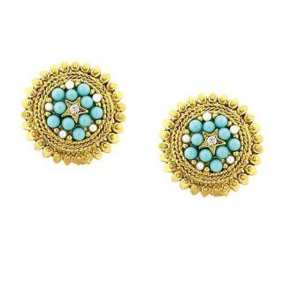 1928 Jewelry Vintage Turquoise & Gold Clip On Earrings Jewelry