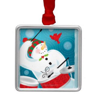 Snowman Playing Drums Christmas Ornament