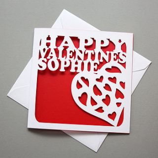 personalised valentines cut out card by whole in the middle