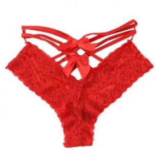 Zehui Lingerie Lace Bow knot Briefs Underwear Panties Sexy Ladies Knickers Red
