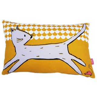 mustard cat cushion by becky baur