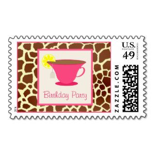 Hot Pink Teacup / Giraffe Birthday Party Postage