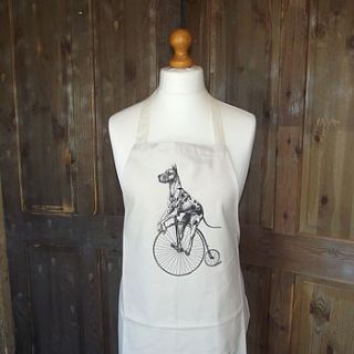 ' great dane on bike ' linen apron and tea towel by rustic country crafts