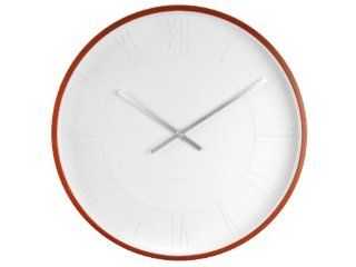 Present Time Karlsson Mr. White Roman Numbers Wall Clock with Wooden Case, 20 Inch Diameter   Round Clock