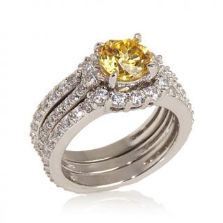 Jean Dousset 3.35ct Absolute™ Canary Pavé Solitaire Ring and Guard