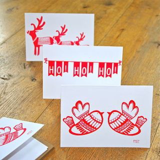 hand printed christmas cards pack by evajeanie