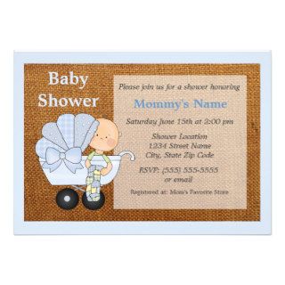 Burlap Baby Shower Invitation   Blue Personalized Invites