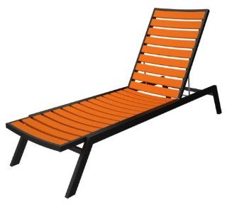 78.25" Recycled Earth Friendly Chaise Lounge Chair   Orange w/ Black Frame  Patio Lounge Chairs  Patio, Lawn & Garden