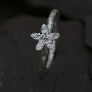 flower ring in silver set with a diamond by anthony blakeney