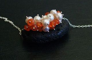 carnelian and pearl cluster silver necklace by prisha jewels