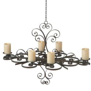 36" Exquisite Antique Style Scrolled Hanging Pillar Candle Holder Chandelier  