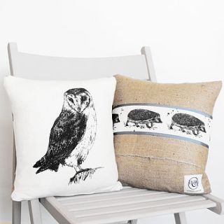owl and hedgehog cushion by whinberry & antler