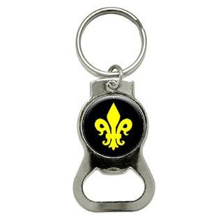 Graphics and More Fleur De Lis   Yellow Saints Bottle Cap Opener Keychain (KB0041)  Automotive Key Chains 