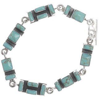 Sterling Silver Reconstituted Turquoise Link 7.5in Bracelet   Artisan Handcrafted in Mexico SkyeSterling Jewelry