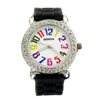 Geneva Women's Silicon Big Color Numbers Bracelet Watch Dark Grey Watches
