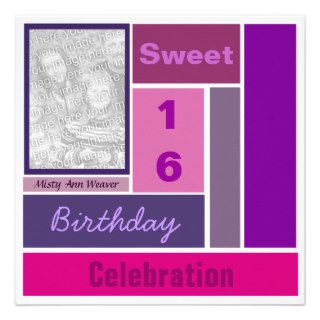 Bold Colorful Geometric Blocks Sweet 16 Birthday Custom Invite