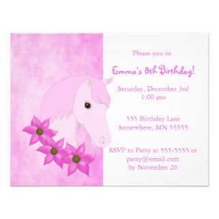 Pink Pony & Flowers Birthday Invitation
