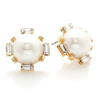 R.J. Graziano "Style Idol" Simulated Pearl and Crystal Baguette Button Stud Ear