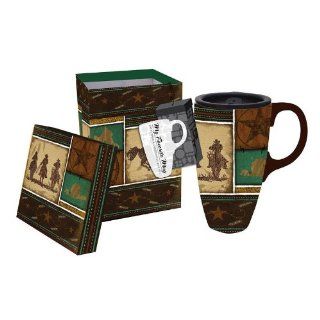 19 oz Decorative Western Cowboy Latte Ceramic Boxed Travel Mug 6" Kitchen & Dining