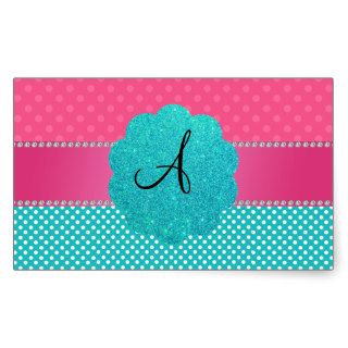 Monogram pink and turquoise polka dots sticker