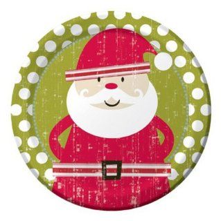 Club Pack of 96 Green Polka Dot Jolly Santa Claus Christmas Round Party Dinner Paper Plates 9" Kitchen & Dining