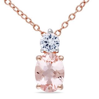 Miadora Rose plated Silver Morganite and White Sapphire Necklace Miadora Gemstone Necklaces