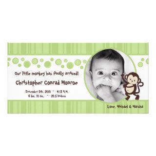 4x8 Green Pop Monkey Neut Photo Birth Announcement Photo Card Template