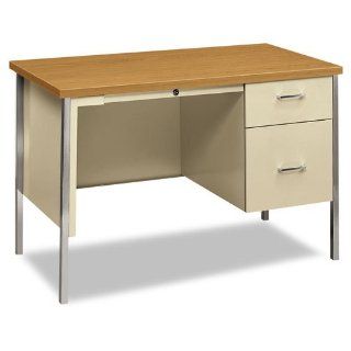 HON Products   HON   34000 Series Right Pedestal Desk, 45 1/4w x 24d x 29 1/2h, Harvest/Putty   Sold As 1 Each   Attractively finished laminated top and polished chrome legs.   Full extension, high sided file drawer.   Three quarter extension box drawer.  