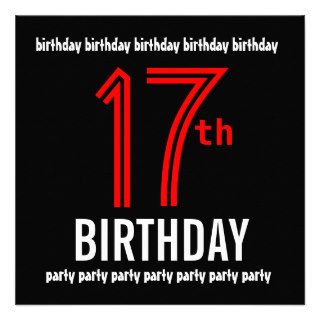 17th Birthday Party Modern Black and Color Number Personalized Invitations