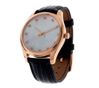 Bronzo Italia Mother of Pearl Diamond Accent Dial Leather Strap Watch —
