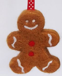 hand felted gingerbread man bauble by feltingforengland