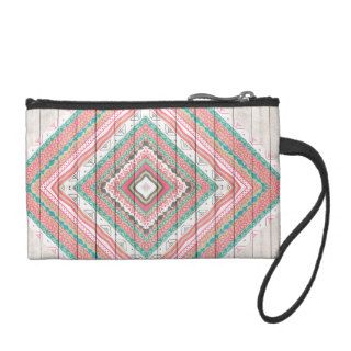 Pink Striped Aztec Coral Teal Chevron Wood Pattern Coin Purses