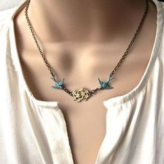 vintage patina bird and flourish necklace by gama