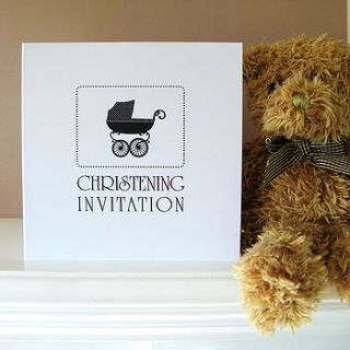 pram christening invitation and thank you card by pink polar