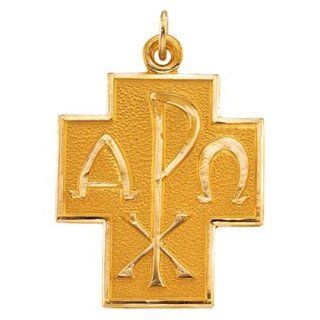 14K Yellow Gold Alpha Omega Cross Pendants Jewelry