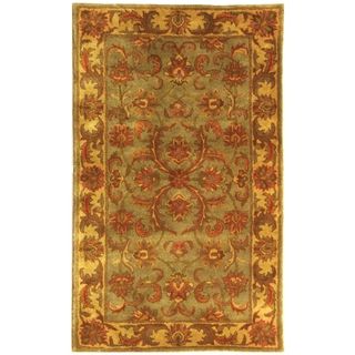 Handmade Heritage Kermansha Green/ Gold Wool Rug (3' x 5') Safavieh 3x5   4x6 Rugs