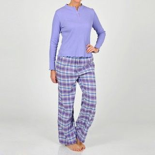 La Cera Women's Lavender Henley Two piece Pajama Set La Cera Pajamas & Robes