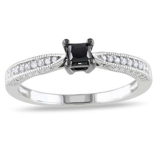 Miadora Sterling Silver 1/3ct TDW Black and white Princess cut Diamond Ring (H I, I2 I3) Miadora Diamond Rings