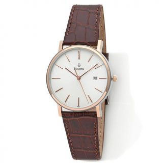Bulova Men's Dress Collection Rosetone Dial Stainless Steel Brown Leather Strap