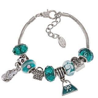 La Preciosa Silvertone Green Bead Enamel Charm Bracelet La Preciosa Crystal, Glass & Bead Bracelets