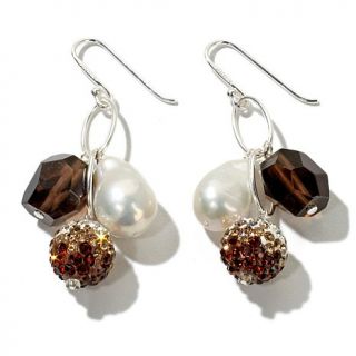 Sally C Treasures Clustered Cultured Freshwater Pearl and Smoky Quartz Drop Ear
