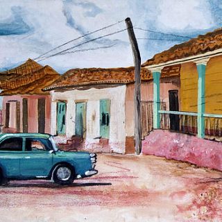 cuban street scene with green car print by smart deco