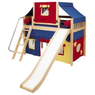 Wildon Home ® Mid Loft Bed with Angle Ladder, Slide, Top Tent and Mid