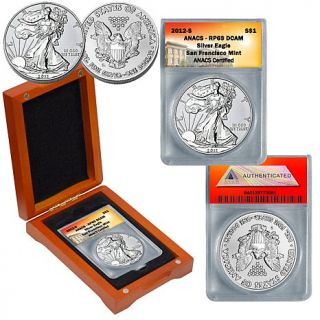 2012 RP69 ANACS Reverse Proof S Mint Silver Eagle Dollar with Wooden Display Bo