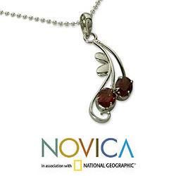 Garnet Flower Necklace 'Sinuous Red' (India) Novica Necklaces