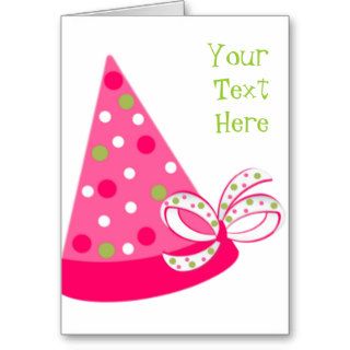 Pink Polka Dot Birthday Hat Greeting Card