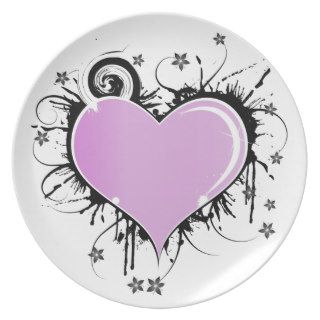 Purple Heart Tattoo Style with Flowers Party Plate