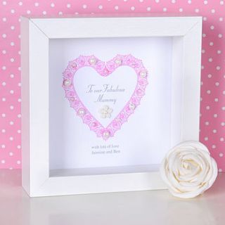 personalised mother's day lace heart artwork by sweet dimple
